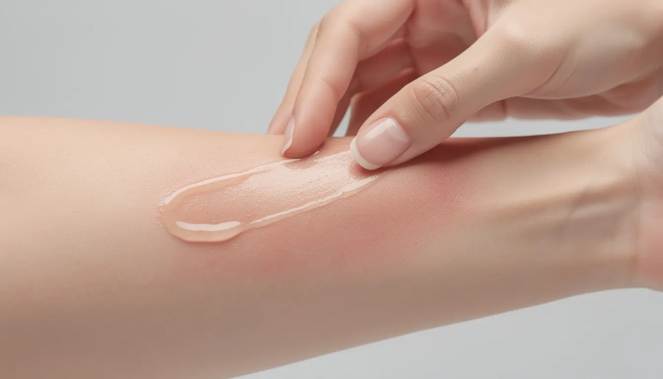 A person is applying a topical treatment to their arm, focusing on a raised keloid scar. The treatment aims to promote healing and improve the scar appearance, highlighting the importance of proper wound care and the use of silicone gel for reducing excessive scarring.
